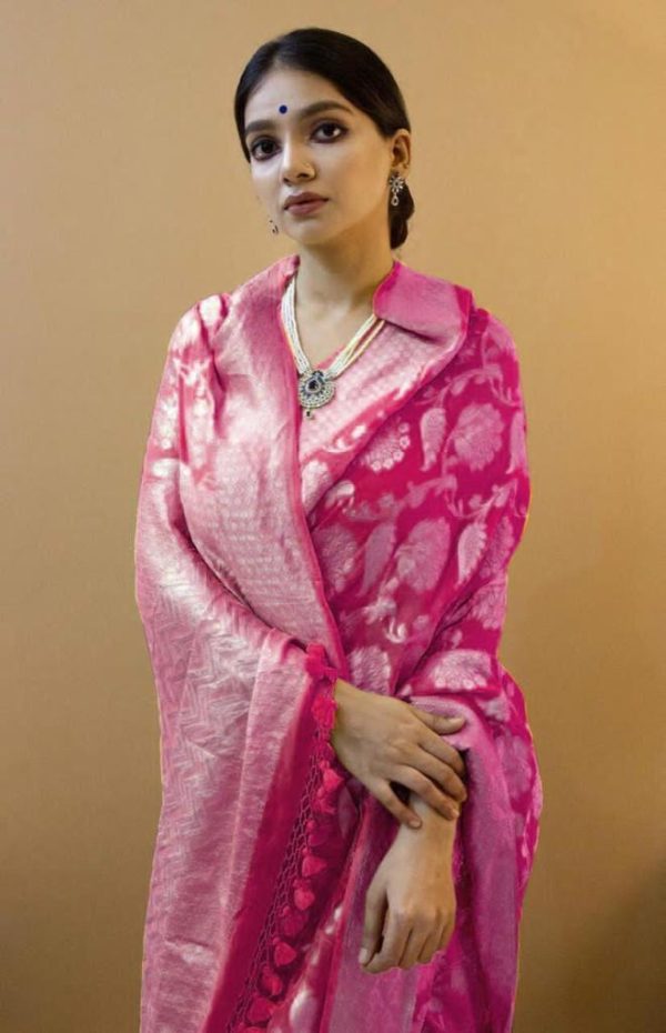 KP 1073 Pink Soft Lichi Silk Saree Perfect for Wedding, Party, Sangeet, Ethnic Day, Festival Celebrations Get it for ₹1399. Delivery 4-6 Working Da | Sarees, Bollywood Sarees, Creative Sarees, Designer Sarees, Embroidered Sarees, Ethnic Saree, Modern Digital sarees, Party Wear Sarees