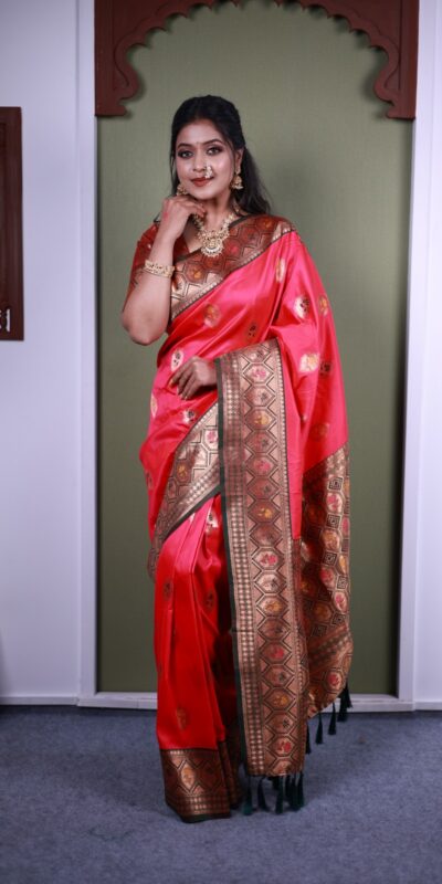 Pink Soft Paithani Silk Zari Work Lace Saree