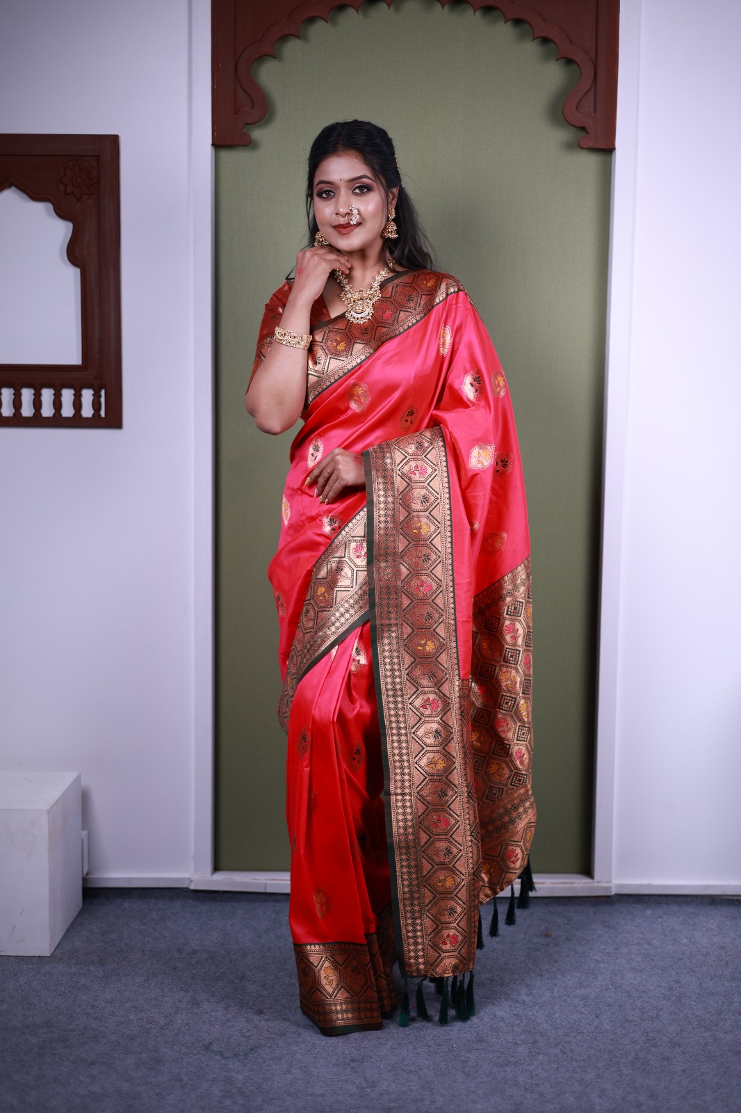 Pink Soft Paithani Silk Zari Work Lace Saree