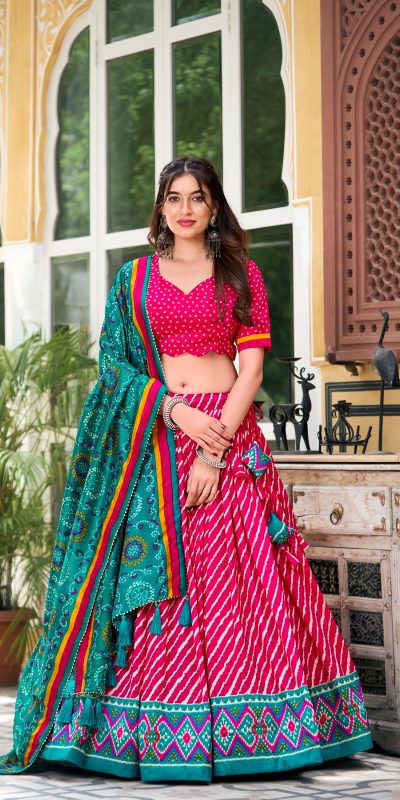 LNB 1224 Pink Tasar Silk Lehenga Choli With Bandhej Print & Patola Print. Now at just ₹2449. Delivery 4-6 Working Days. Shop now. | Lehenga, Bollywood Lehenga, Creative Lehenga, Designer Lehenga, Embroidered Lehenga, Party Wear Lehenga