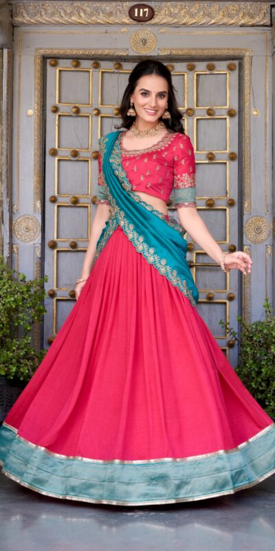 Pink Vichitra Silk Embroidery Zari Work Lehenga Choli