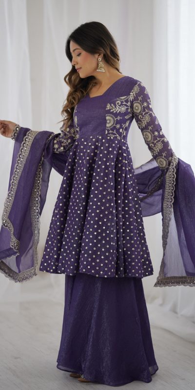 ZSR 3134 Purple Crunchy Silk Salwar Suit Perfect for Wedding, Party, Sangeet, Anniversary, Housewarming Introductory Price ₹2399. Delivery 4-6 | Jump Suits, Salwar suit, Casual Suits, Creative suits, Designer Suits, Palazzo Suits, Party Wear Suits, Patiala Suits, Straight Suits