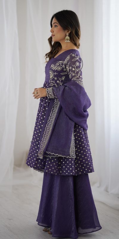 ZSR 3134 Purple Crunchy Silk Salwar Suit Perfect for Wedding, Party, Sangeet, Anniversary, Housewarming Introductory Price ₹2399. Delivery 4-6 | Jump Suits, Salwar suit, Casual Suits, Creative suits, Designer Suits, Palazzo Suits, Party Wear Suits, Patiala Suits, Straight Suits