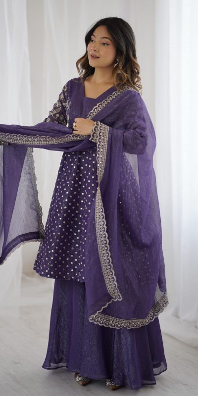 ZSR 3134 Purple Crunchy Silk Salwar Suit Perfect for Wedding, Party, Sangeet, Anniversary, Housewarming Introductory Price ₹2399. Delivery 4-6 | Jump Suits, Salwar suit, Casual Suits, Creative suits, Designer Suits, Palazzo Suits, Party Wear Suits, Patiala Suits, Straight Suits