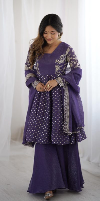 ZSR 3134 Purple Crunchy Silk Salwar Suit Perfect for Wedding, Party, Sangeet, Anniversary, Housewarming Introductory Price ₹2399. Delivery 4-6 | Jump Suits, Salwar suit, Casual Suits, Creative suits, Designer Suits, Palazzo Suits, Party Wear Suits, Patiala Suits, Straight Suits