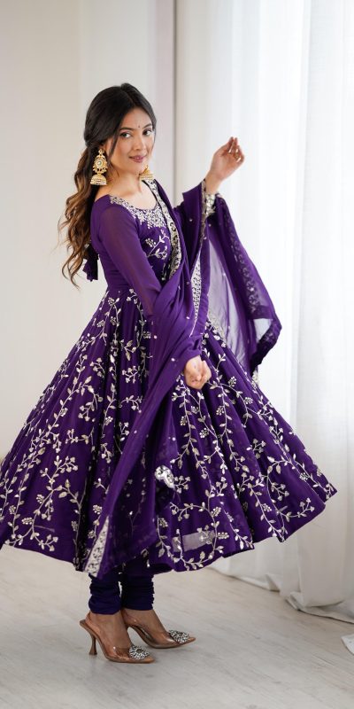 SRK 5299 Purple Georgette With Sequence Work Perfect for Wedding, Party, Lohri, Temple Visit, Ganesh Chaturthi Festive, Events, 4-6 Working Days At 2149 | Gowns, Bollywood Gowns, Creative Gowns, Designer Gowns, Embroidered Gowns, Party Wear Gowns