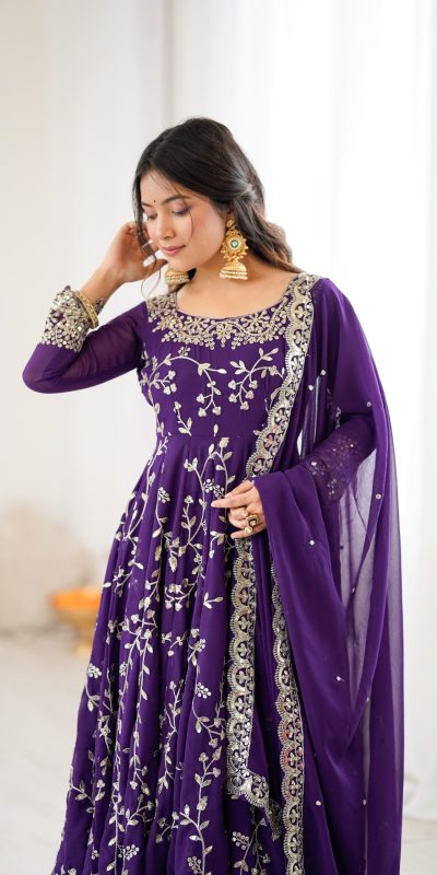 SRK 5299 Purple Georgette With Sequence Work Perfect for Wedding, Party, Lohri, Temple Visit, Ganesh Chaturthi Festive, Events, 4-6 Working Days At 2149 | Gowns, Bollywood Gowns, Creative Gowns, Designer Gowns, Embroidered Gowns, Party Wear Gowns