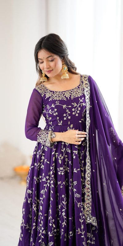 SRK 5299 Purple Georgette With Sequence Work Perfect for Wedding, Party, Lohri, Temple Visit, Ganesh Chaturthi Festive, Events, 4-6 Working Days At 2149 | Gowns, Bollywood Gowns, Creative Gowns, Designer Gowns, Embroidered Gowns, Party Wear Gowns