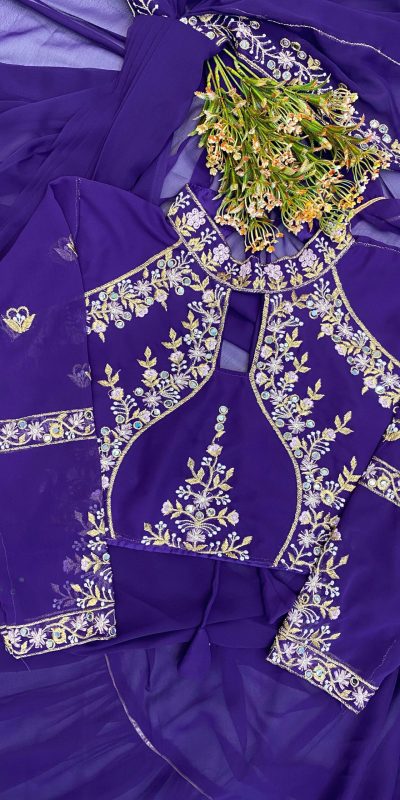 BE 280 Purple Georgette Lehenga Saree Perfect for Wedding, Party, Cultural Events, Housewarming, Ganesh Chaturthi . Affordable Price ₹2399. Delivery 4- | Lehenga, Bollywood Lehenga, Creative Lehenga, Designer Lehenga, Embroidered Lehenga, Party Wear Lehenga
