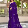 Purple Natural Silk With Thread Embroidery Saree