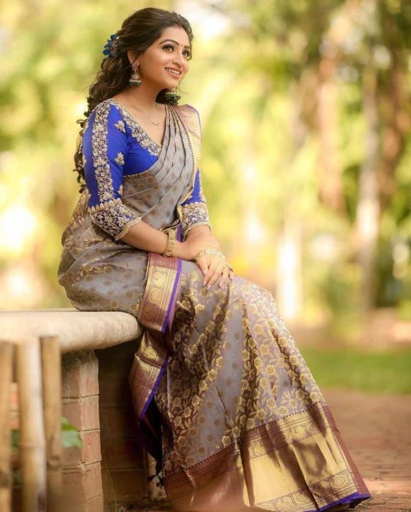 KP 3077 Purple Soft Lichi Silk Saree Perfect for Wedding, Party, Housewarming, Baby Shower, Onam . Available at ₹1599 only. Delivery 4-6 Working Da | Sarees, Bollywood Sarees, Creative Sarees, Designer Sarees, Embroidered Sarees, Ethnic Saree, Modern Digital sarees, Party Wear Sarees