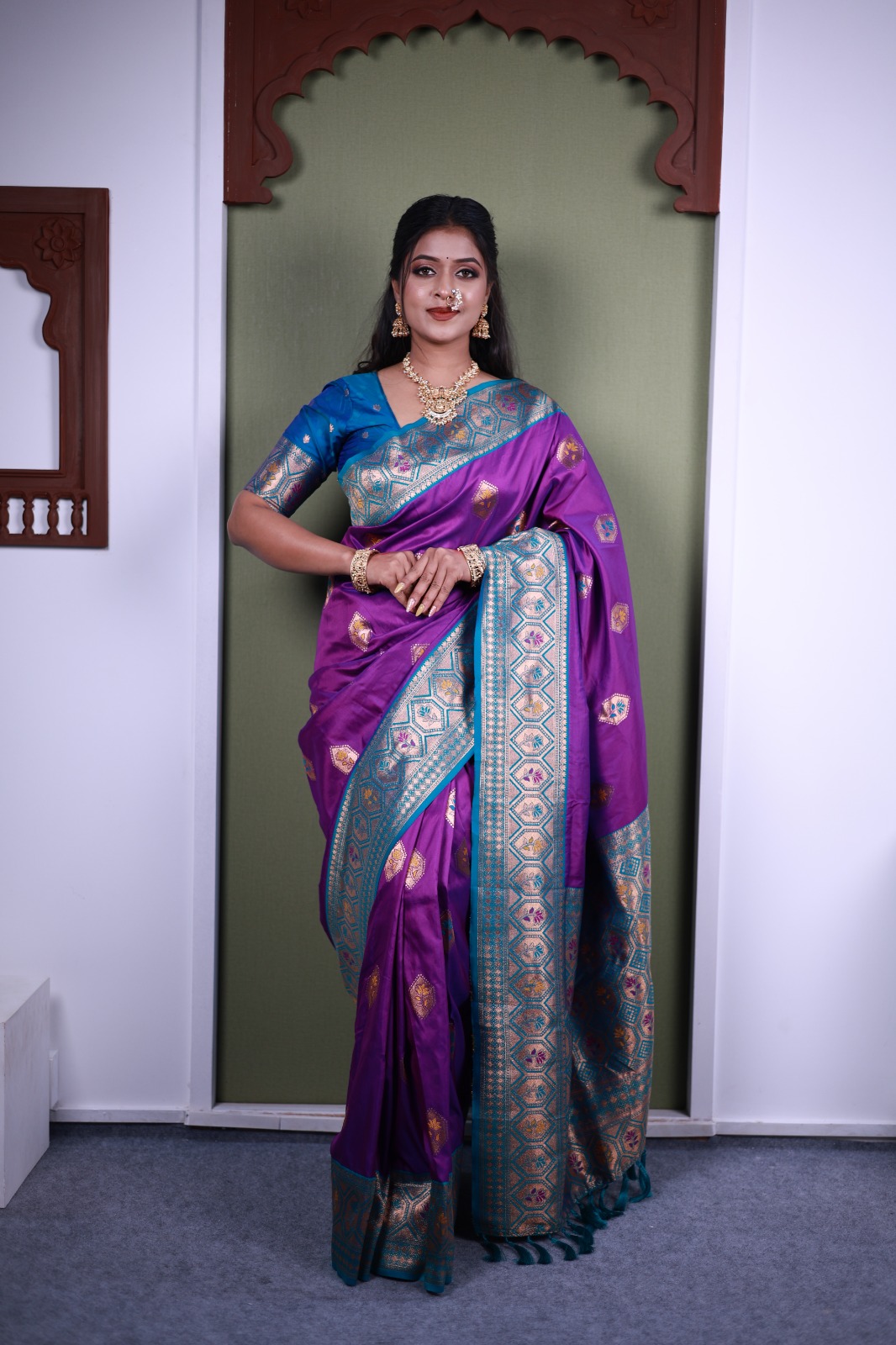 Purple Soft Paithani Silk Zari Work Lace Saree