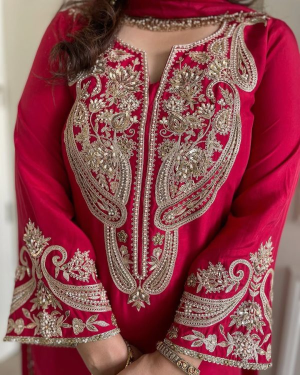 ZSR 3097 Red Pure Chinnon Silk With Embroidery Sequence Work With Full Sleeve Salwar Suit Wedding, Party, Festive, Events Exclusive Offer ₹1899. D | Jump Suits, Tops & Bottoms, Track Suits, Salwar suit, Casual Suits, Creative suits, Designer Suits, Palazzo Suits, Party Wear Suits, Patiala Suits, Straight Suits, Trendy Wear