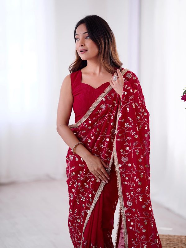 SRK 5296 Red Crunchy Silk Lace Work & Embroidery Work Saree in . Special Price ₹1799. Delivery 4-6 Working Days. Shop now. | Sarees, Bollywood Sarees, Creative Sarees, Designer Sarees, Embroidered Sarees, Ethnic Saree, Modern Digital sarees, Party Wear Sarees