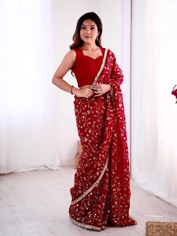 SRK 5296 Red Crunchy Silk Lace Work & Embroidery Work Saree in . Special Price ₹1799. Delivery 4-6 Working Days. Shop now. | Sarees, Bollywood Sarees, Creative Sarees, Designer Sarees, Embroidered Sarees, Ethnic Saree, Modern Digital sarees, Party Wear Sarees