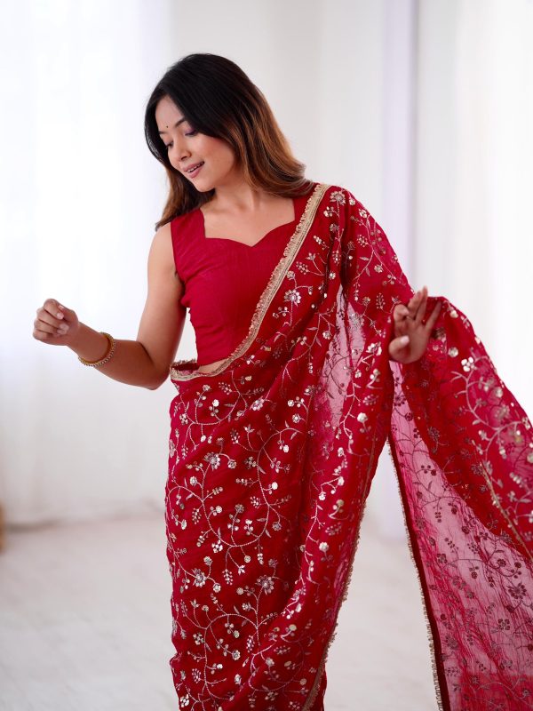 SRK 5296 Red Crunchy Silk Lace Work & Embroidery Work Saree in . Special Price ₹1799. Delivery 4-6 Working Days. Shop now. | Sarees, Bollywood Sarees, Creative Sarees, Designer Sarees, Embroidered Sarees, Ethnic Saree, Modern Digital sarees, Party Wear Sarees