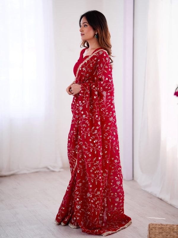 SRK 5296 Red Crunchy Silk Lace Work & Embroidery Work Saree in . Special Price ₹1799. Delivery 4-6 Working Days. Shop now. | Sarees, Bollywood Sarees, Creative Sarees, Designer Sarees, Embroidered Sarees, Ethnic Saree, Modern Digital sarees, Party Wear Sarees