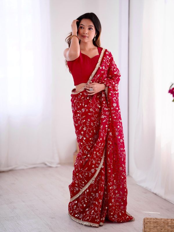 SRK 5296 Red Crunchy Silk Lace Work & Embroidery Work Saree in . Special Price ₹1799. Delivery 4-6 Working Days. Shop now. | Sarees, Bollywood Sarees, Creative Sarees, Designer Sarees, Embroidered Sarees, Ethnic Saree, Modern Digital sarees, Party Wear Sarees