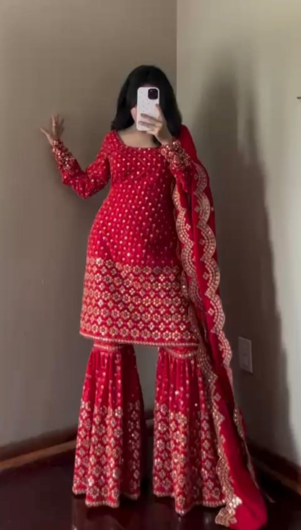 RTC 5921 Red Faux Georgette Salwarv suit with Lace Work. Wedding, Party, Festive, Events Grab it for ₹2549. Delivery 4-6 Working Days. Shop now. | Jump Suits, Tops & Bottoms, Track Suits, Salwar suit, Casual Suits, Creative suits, Designer Suits, Palazzo Suits, Party Wear Suits, Patiala Suits, Straight Suits, Trendy Wear