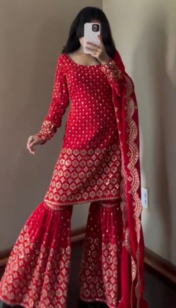 RTC 5921 Red Faux Georgette Salwarv suit with Lace Work. Wedding, Party, Festive, Events Grab it for ₹2549. Delivery 4-6 Working Days. Shop now. | Jump Suits, Tops & Bottoms, Track Suits, Salwar suit, Casual Suits, Creative suits, Designer Suits, Palazzo Suits, Party Wear Suits, Patiala Suits, Straight Suits, Trendy Wear