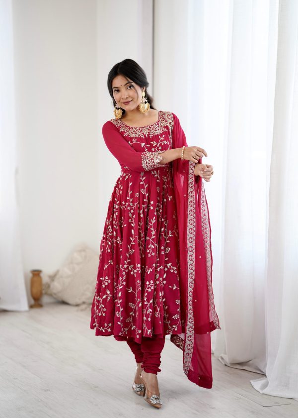 SRK 5299 Red Faux Georgette With Sequence Work Perfect for Wedding, Party, Lohri, Temple Visit, Ganesh Chaturthi Festive, Events, 4-6 Working Days At 2149 | Gowns, Bollywood Gowns, Creative Gowns, Designer Gowns, Embroidered Gowns, Party Wear Gowns