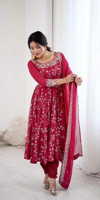 SRK 5299 Red Faux Georgette With Sequence Work Perfect for Wedding, Party, Lohri, Temple Visit, Ganesh Chaturthi Festive, Events, 4-6 Working Days At 2149 | Gowns, Bollywood Gowns, Creative Gowns, Designer Gowns, Embroidered Gowns, Party Wear Gowns