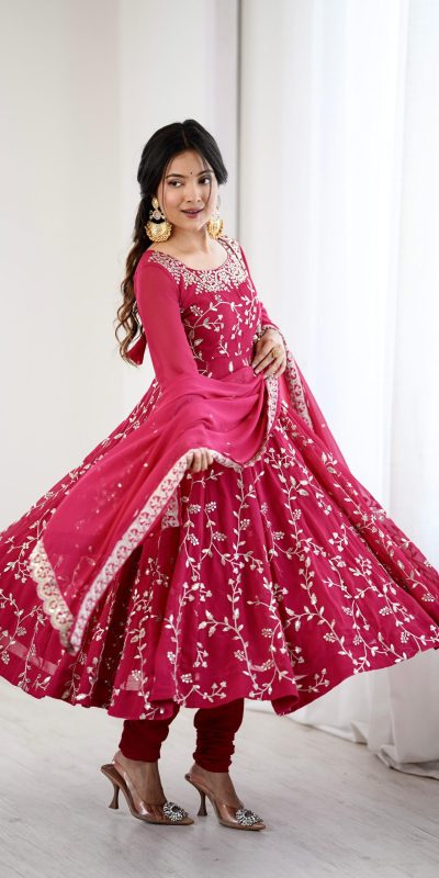SRK 5299 Red Faux Georgette With Sequence Work Perfect for Wedding, Party, Lohri, Temple Visit, Ganesh Chaturthi Festive, Events, 4-6 Working Days At 2149 | Gowns, Bollywood Gowns, Creative Gowns, Designer Gowns, Embroidered Gowns, Party Wear Gowns