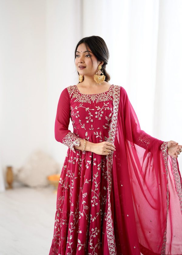 SRK 5299 Red Faux Georgette With Sequence Work Perfect for Wedding, Party, Lohri, Temple Visit, Ganesh Chaturthi Festive, Events, 4-6 Working Days At 2149 | Gowns, Bollywood Gowns, Creative Gowns, Designer Gowns, Embroidered Gowns, Party Wear Gowns