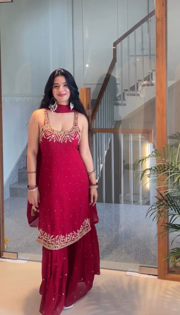 KD 1531 Red Faux Georgette Lace Work Salwar Suit in . Wedding, Party, Festive, Events, Grab it for ₹2399. Delivery 4-6 Working Days. Shop now. | Jump Suits, Tops & Bottoms, Track Suits, Salwar suit, Casual Suits, Creative suits, Designer Suits, Palazzo Suits, Party Wear Suits, Patiala Suits, Straight Suits, Trendy Wear