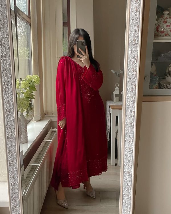 LG 2002 Red Georgette With Embroidery Work Salwar Suit . Wedding, Party, Festive, Events, Affordable Price ₹1999. Delivery 4-6 Working Days. Shop now. | Jump Suits, Tops & Bottoms, Track Suits, Salwar suit, Casual Suits, Creative suits, Designer Suits, Palazzo Suits, Party Wear Suits, Patiala Suits, Straight Suits, Trendy Wear