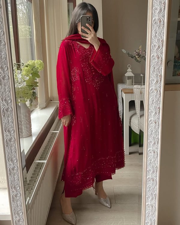LG 2002 Red Georgette With Embroidery Work Salwar Suit . Wedding, Party, Festive, Events, Affordable Price ₹1999. Delivery 4-6 Working Days. Shop now. | Jump Suits, Tops & Bottoms, Track Suits, Salwar suit, Casual Suits, Creative suits, Designer Suits, Palazzo Suits, Party Wear Suits, Patiala Suits, Straight Suits, Trendy Wear