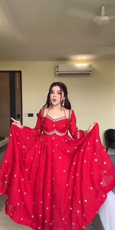 RTC 5924 Red Georgette Thread With Sequence Gown Perfect for Wedding, Party, Reception, Holi, Eid . Available at ₹1999 only. Delivery 4-6 Working Days. | Gowns, Bollywood Gowns, Creative Gowns, Designer Gowns, Embroidered Gowns, Party Wear Gowns