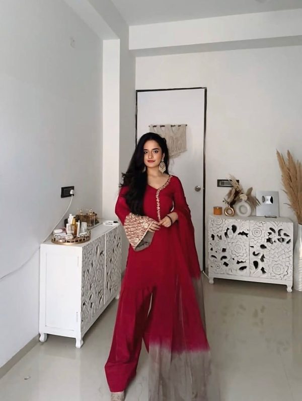 NSR 854 Red Natural Satin Silk Sequence Work with Lace Work & Embroidery Work Salwaar Suit Now at just ₹1799. Delivery 4-6 Working Days. Shop now. | Jump Suits, Salwar suit, Casual Suits, Creative suits, Designer Suits, Palazzo Suits, Party Wear Suits, Patiala Suits, Straight Suits