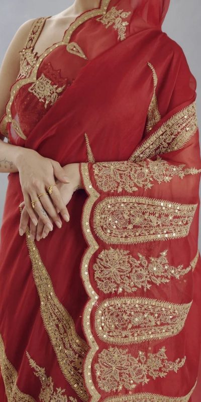 DF Queen Red Organza Tissue Saree with Sequins Work & Embroidery. Festive Deal ₹2499. Delivery 4-6 Working Days. Shop now. | Sarees, Bollywood Sarees, Creative Sarees, Designer Sarees, Embroidered Sarees, Ethnic Saree, Modern Digital sarees, Party Wear Sarees
