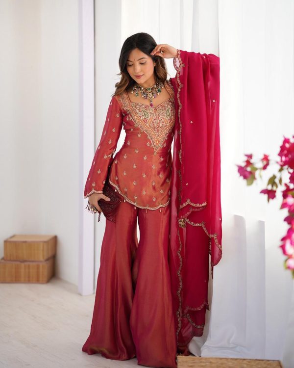 NSR 852 Red Simar Silk With Embroidery Work with Full Sleeve Salwar Suit in . Now at just ₹2099. Delivery 4-6 Working Days. Shop n | Jump Suits, Salwar suit, Casual Suits, Creative suits, Designer Suits, Palazzo Suits, Party Wear Suits, Patiala Suits, Straight Suits