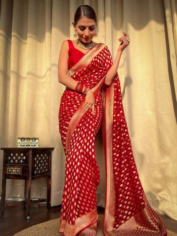 KP 5083 Red Soft Lichi Silk Perfect for Wedding, Party, Family Gatherings, Sangeet, Diwali Cloth. Saree. Get it for ₹1399. Delivery 4-6 Working Days. | Sarees, Bollywood Sarees, Creative Sarees, Designer Sarees, Embroidered Sarees, Ethnic Saree, Modern Digital sarees, Party Wear Sarees