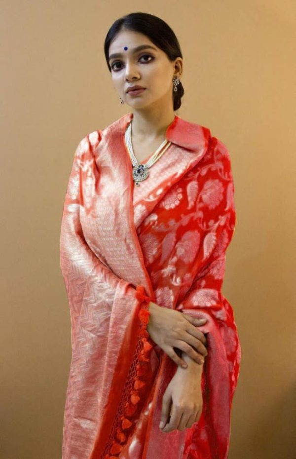 KP 1073 Red Soft Lichi Silk Saree Perfect for Wedding, Party, Sangeet, Ethnic Day, Festival Celebrations Get it for ₹1399. Delivery 4-6 Working Da | Sarees, Bollywood Sarees, Creative Sarees, Designer Sarees, Embroidered Sarees, Ethnic Saree, Modern Digital sarees, Party Wear Sarees