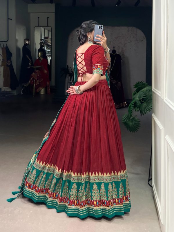LNB 1727 Red Tasar Silk With Gamthi Work & Mirror Work. Get it for Lehenga Choli ₹2999. Delivery 4-6 Working Days. Shop now. | Lehenga, Bollywood Lehenga, Creative Lehenga, Designer Lehenga, Embroidered Lehenga, Party Wear Lehenga