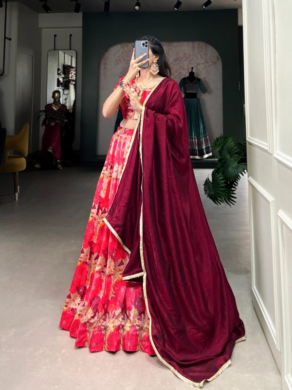 LNB 1032 Red Tussar Silk With Lace Work & Sequins Work Lehenga Choli. Now at just ₹1799. Delivery 4-6 Working Days. Shop now. | Lehenga, Bollywood Lehenga, Creative Lehenga, Designer Lehenga, Embroidered Lehenga, Party Wear Lehenga