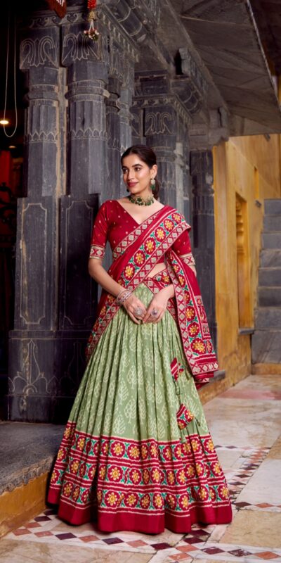 Sea Green Tasar Silk Sequins Embroidery Work Lehenga Choli