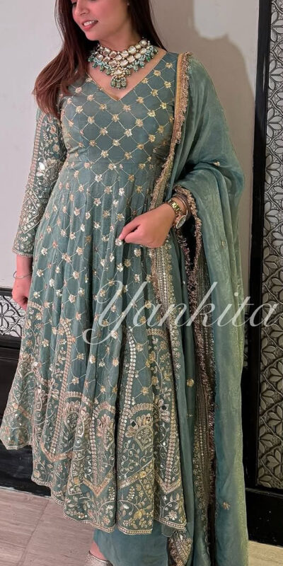 Teal Faux Georgette Lace Embroidery Work Salwar Suit