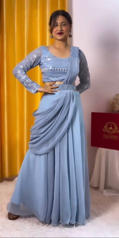 Teal Faux Georgette With Sequins Work Salwar Suit