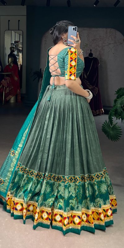 LNB 1734 Teal Tasar Silk Gamthi Work With MirrorWork Lehenga Choli Introductory Price ₹2999. Delivery 4-6 Working Days. Shop now. | Lehenga, Bollywood Lehenga, Creative Lehenga, Designer Lehenga, Embroidered Lehenga, Party Wear Lehenga