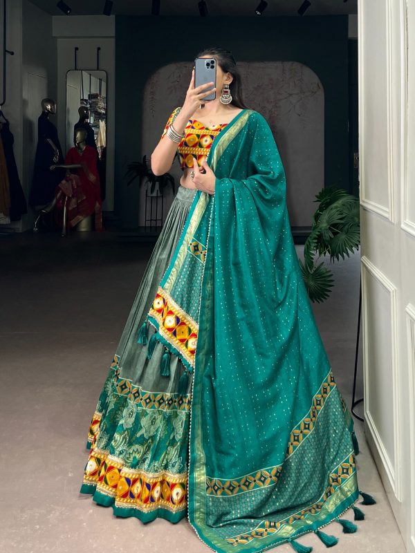 LNB 1734 Teal Tasar Silk Gamthi Work With MirrorWork Lehenga Choli Introductory Price ₹2999. Delivery 4-6 Working Days. Shop now. | Lehenga, Bollywood Lehenga, Creative Lehenga, Designer Lehenga, Embroidered Lehenga, Party Wear Lehenga