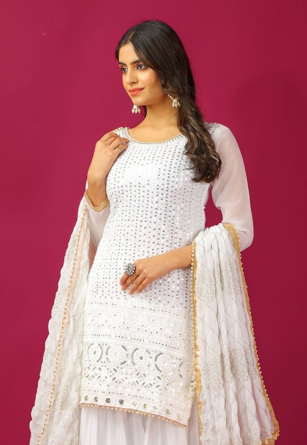 SR 1671 White Georgette Salwar Suit Perfect for Wedding, Party, Cultural Events, Temple Visit, Lohri Now at just ₹1799. Delivery 4-6 Working Days. | Jump Suits, Tops & Bottoms, Track Suits, Salwar suit, Casual Suits, Creative suits, Designer Suits, Palazzo Suits, Party Wear Suits, Patiala Suits, Straight Suits, Trendy Wear