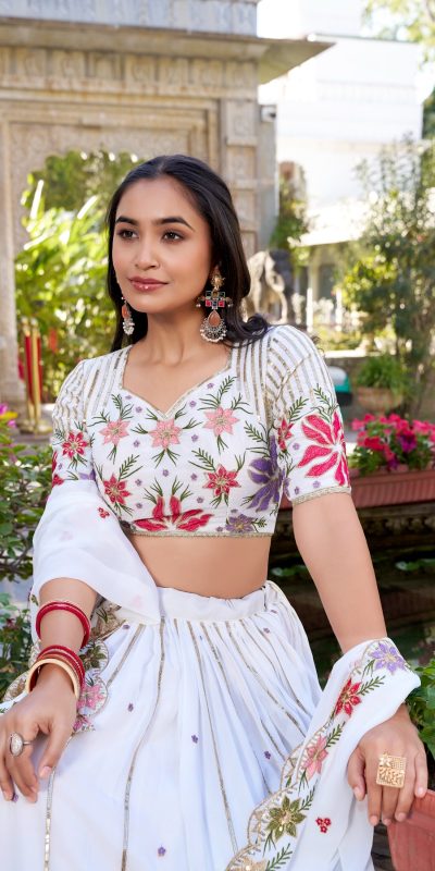 LNB 1413 White Georgette With Sequins Work & Embroidery Work Lehenga Choli . Affordable Price ₹3299. Delivery 4-6 Working Days. Shop now. | Lehenga, Bollywood Lehenga, Creative Lehenga, Designer Lehenga, Embroidered Lehenga, Party Wear Lehenga