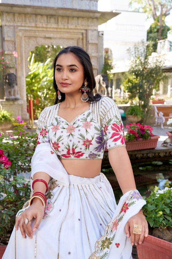 LNB 1413 White Georgette With Sequins Work & Embroidery Work Lehenga Choli . Affordable Price ₹3299. Delivery 4-6 Working Days. Shop now. | Lehenga, Bollywood Lehenga, Creative Lehenga, Designer Lehenga, Embroidered Lehenga, Party Wear Lehenga