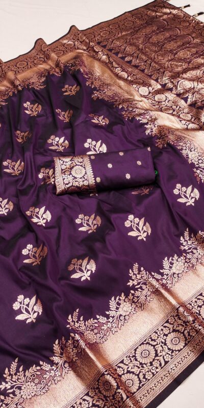 Wine Banarasi Silk Zari Lace Work Saree
