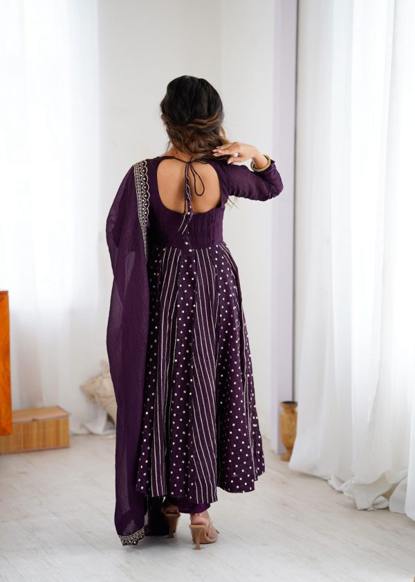 SRK 5293 Wine With Crunchy Silk With Fully Flair with Lace Work & Embroidery Work Anarkali Gown . Introductory Price ₹2149. Delivery 4-6 Worki | Gowns, Bollywood Gowns, Creative Gowns, Designer Gowns, Embroidered Gowns, Party Wear Gowns