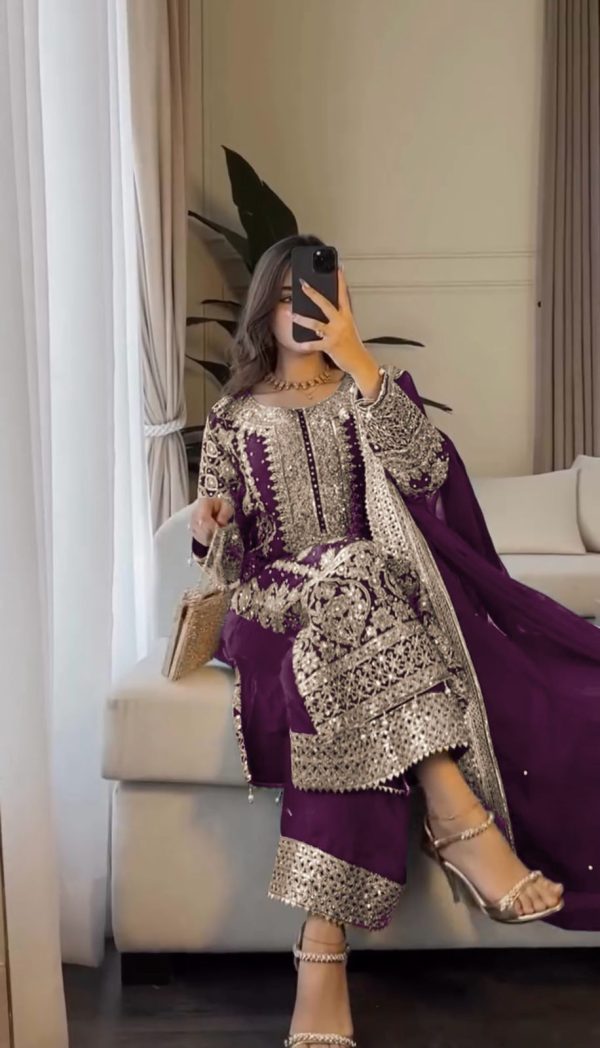 SR 1654 Maroon in Faux Georgette With Heavy Embroidery Sequence Work Wedding, Party, Festive, Events Special 4-6 Working Days At 2599/- Only | Jump Suits, Salwar suit, Casual Suits, Creative suits, Designer Suits, Palazzo Suits, Party Wear Suits, Patiala Suits, Straight Suits